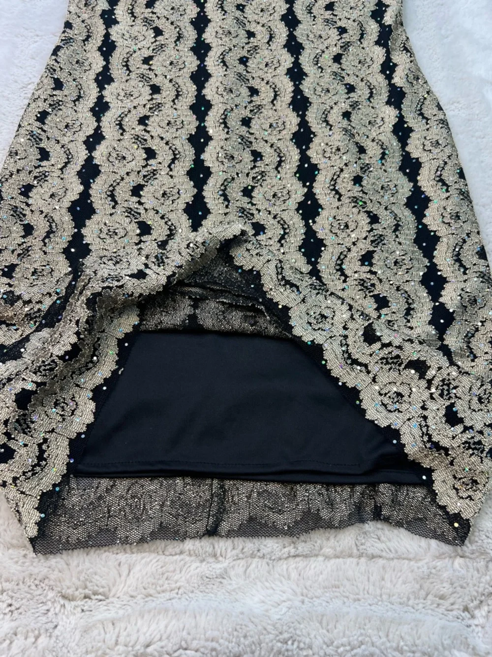 Joseph Ribkoff Black Gold Sparkle Lace Halter Bodycon Dress Size 12 Mini Vintage - Picture 6 of 16